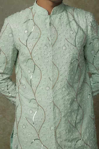 Mint embroiderd sherwani with pant