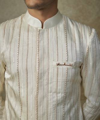 Butter yellow embroiderd sherwani with pant 2