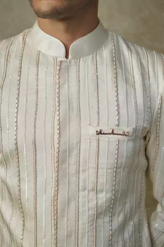 Butter yellow embroiderd sherwani with pant