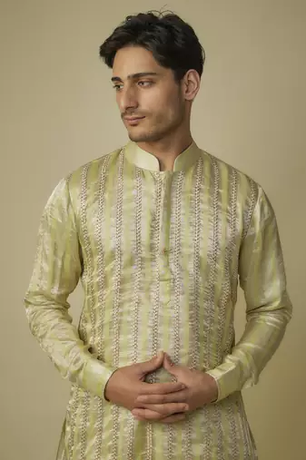 Yellow embroiderd kurta with dhoti