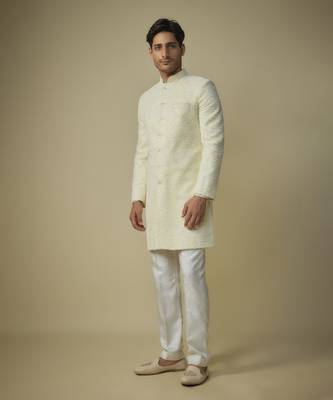 Yellow embroiderd sherwani with pant 5