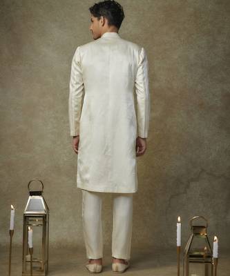 Butter yellow embroiderd sherwani with pant 3