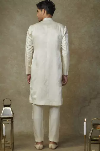 Butter yellow embroiderd sherwani with pant
