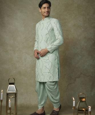 Mint embroiderd sherwani with pant 5