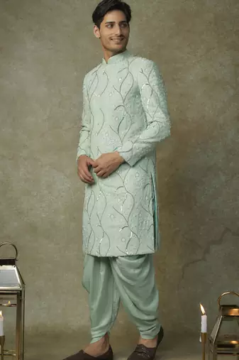 Mint embroiderd sherwani with pant
