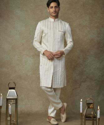 Butter yellow embroiderd sherwani with pant 5