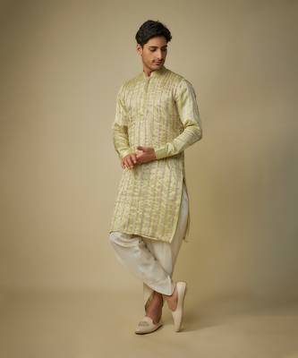 Yellow embroiderd kurta with dhoti 5