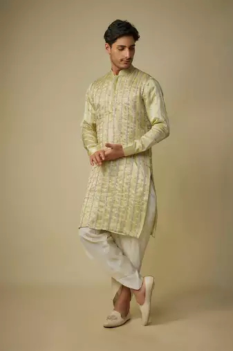 Yellow embroiderd kurta with dhoti