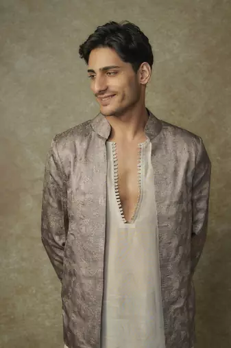 Olive embroiderd jacket with kurta and pant