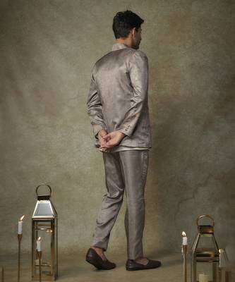 Olive embroiderd jacket with kurta and pant 3