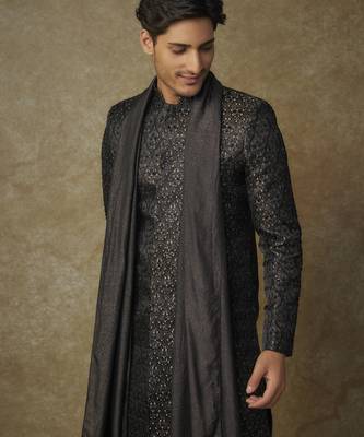 Black embroiderd sherwani with pant and dupatta 2