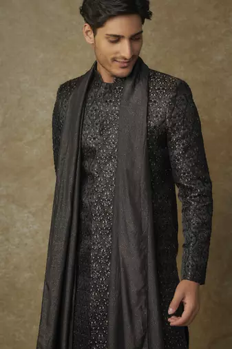 Black embroiderd sherwani with pant and dupatta