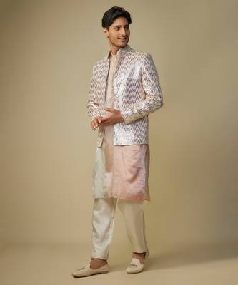 Pink sequence jacket with kurta and pant 1