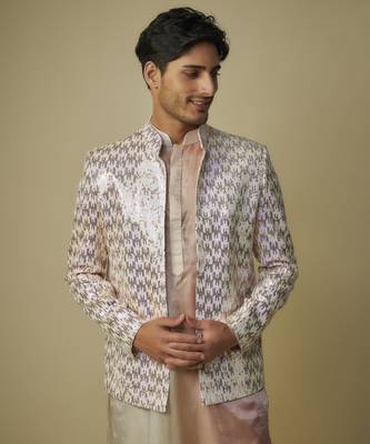 Pink sequence jacket with kurta and pant 2