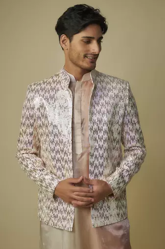 Pink sequence jacket with kurta and pant