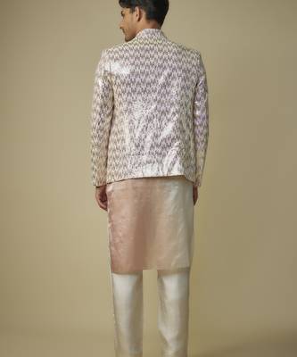 Pink sequence jacket with kurta and pant 3