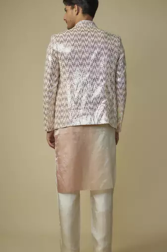 Pink sequence jacket with kurta and pant