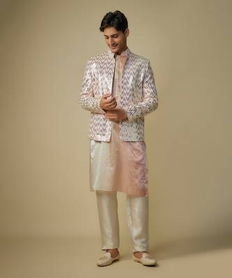 Pink sequence jacket with kurta and pant 5