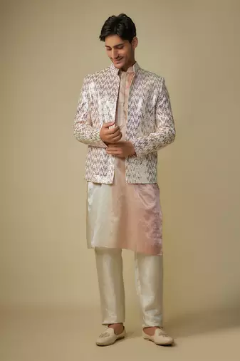 Pink sequence jacket with kurta and pant