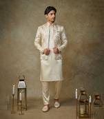 Beige floral embroiderd jacket with kurta and pant