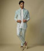 Mint embroiderd jacket with kurta and pant