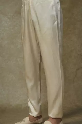 Beige floral embroiderd jacket with kurta and pant