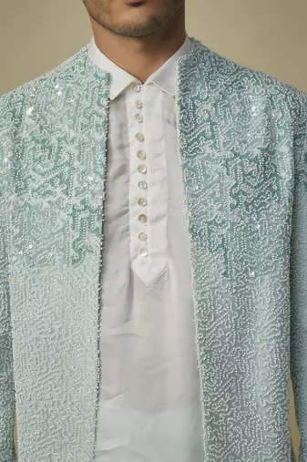 Mint embroiderd jacket with kurta and pant