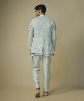 Mint embroiderd jacket with kurta and pant 4