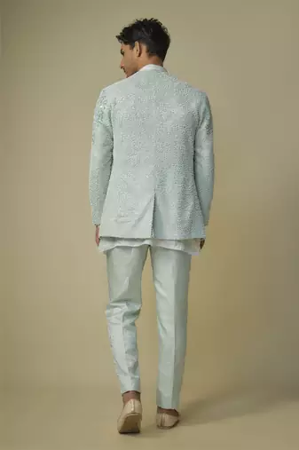 Mint embroiderd jacket with kurta and pant