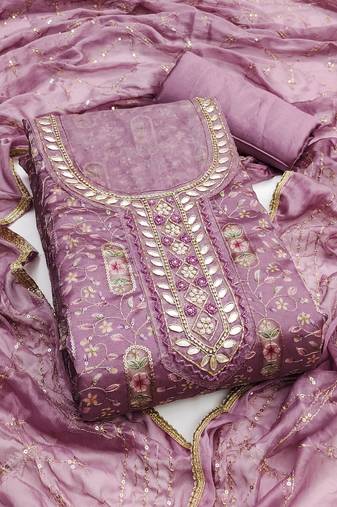Women's levender unstitched sequence embroidery viscose organja dress material 
