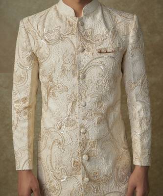 Beige embroiderd sherwani with pant 2