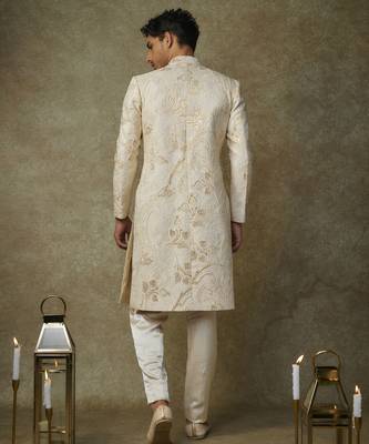 Beige embroiderd sherwani with pant 3