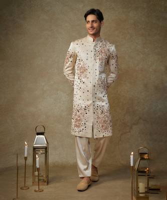 Beige embroiderd sherwani with pant 1