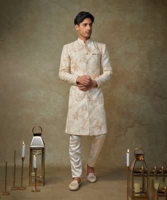 Beige embroiderd sherwani with pant 5