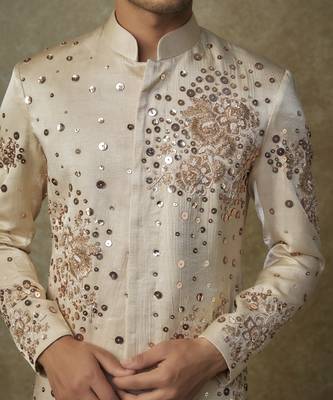 Beige embroiderd sherwani with pant 2