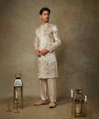 Beige embroiderd sherwani with pant 5