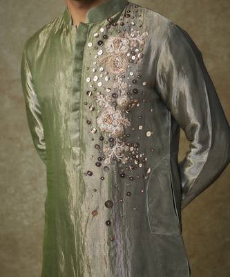 Green black embroiderd kurta set 3