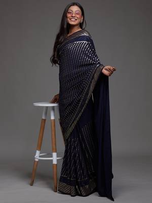 Beautiful Blue Sequins Embroidered with Swarovski work Georgette Saree With Blouse 1