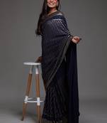 Beautiful Blue Sequins Embroidered with Swarovski work Georgette Saree With Blouse