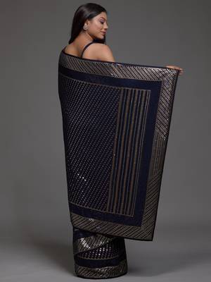 Beautiful Blue Sequins Embroidered with Swarovski work Georgette Saree With Blouse 5