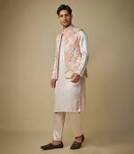 Peach floral bundi with kurta and pant