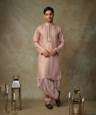 Peach embroiderd kurta with pant 1