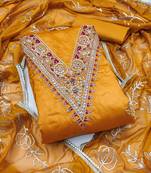 Women's orange heavy handwork golden curse dress material