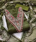 Women's green unstitched heavy handwork golden curse dress material 