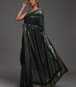 Glamorous Green Sequins Embroidered with Swarovski work Georgette Saree With Blouse