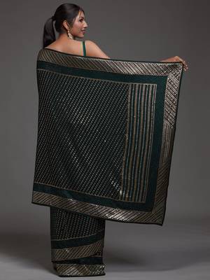 Glamorous Green Sequins Embroidered with Swarovski work Georgette Saree With Blouse 5
