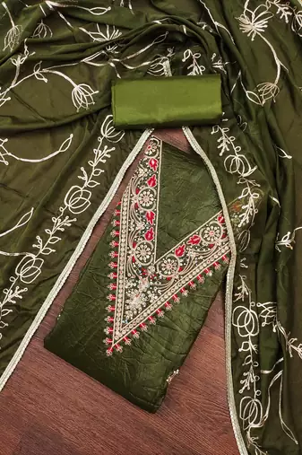 Women's green heavy handwork golden curse dress material