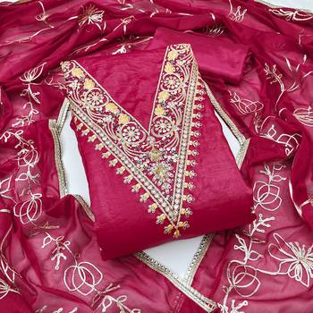 Women's pink heavy handwork golden curse dress material 1