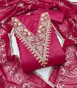 Women's pink unstitched heavy handwork golden curse dress material 