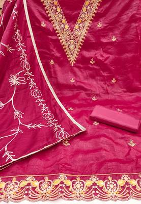 Women's pink heavy handwork golden curse dress material 2